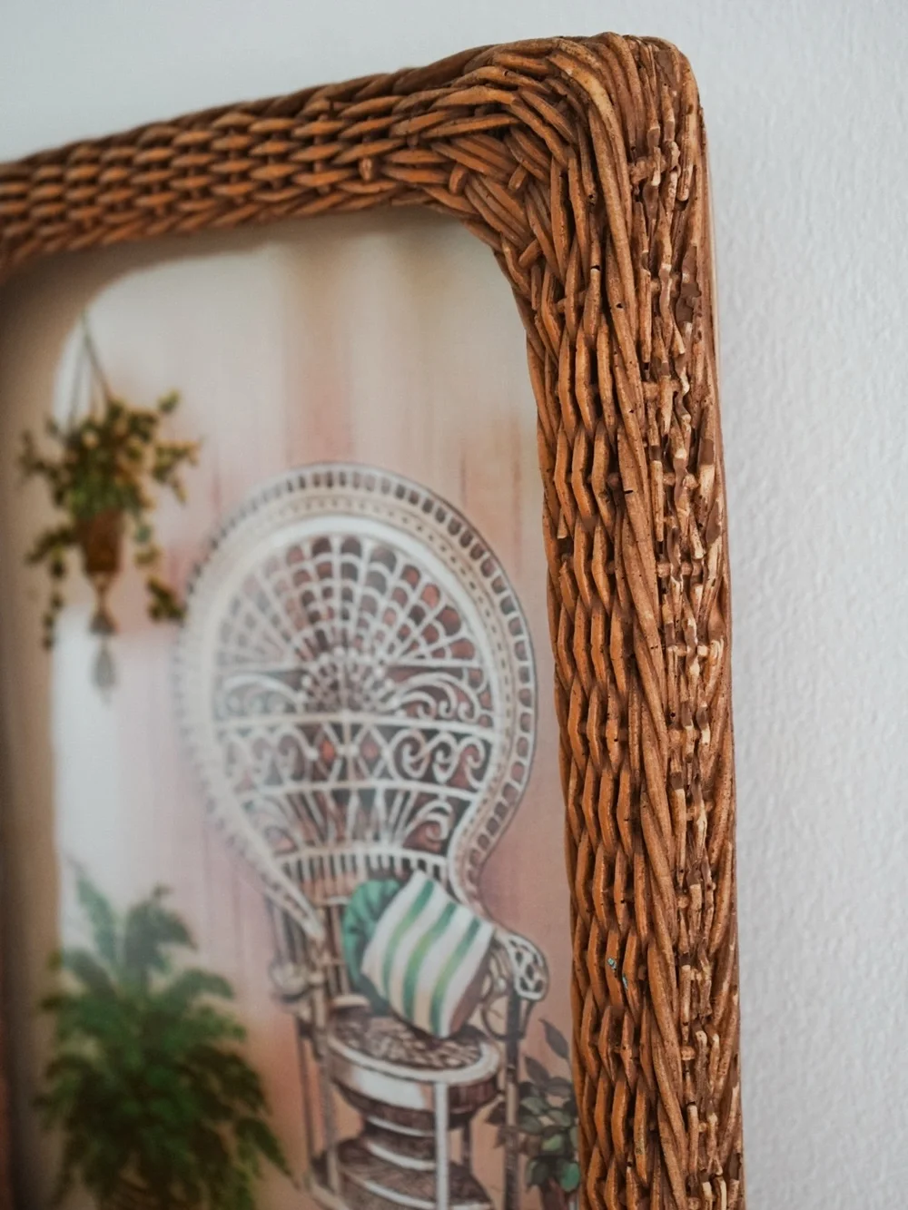 Vintage 70s Reverse Painted Peacock Chair Print • Boho Frame